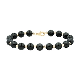8.0mm Onyx Bead Strand Bracelet in 14K Gold - 7.5"