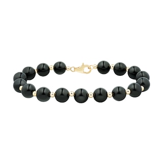 8.0mm Onyx Bead Strand Bracelet in 14K Gold - 7.5"