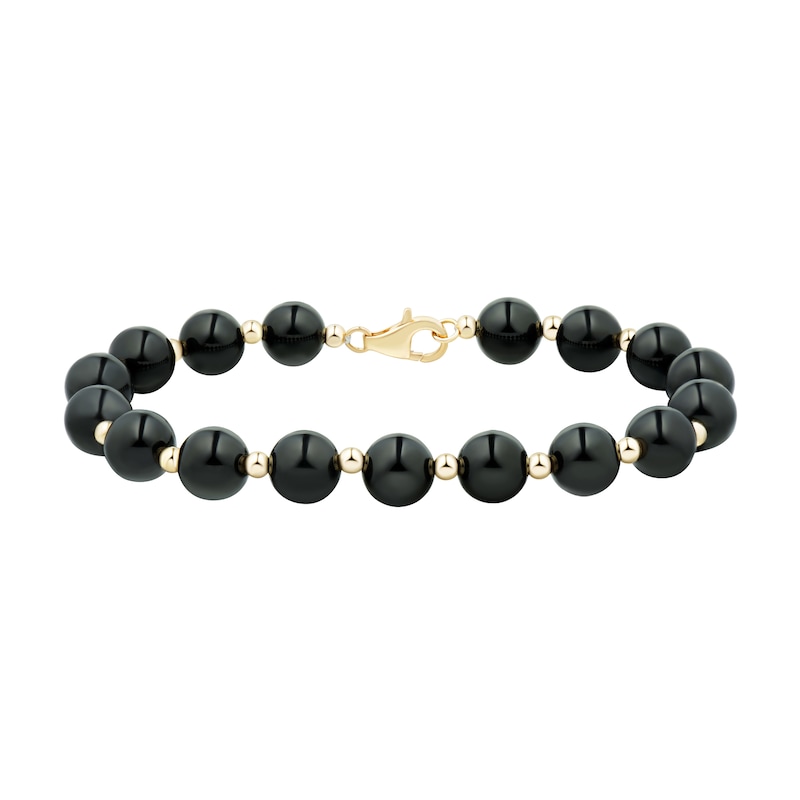 Main Image 1 of 8.0mm Onyx Bead Strand Bracelet in 14K Gold - 7.5"