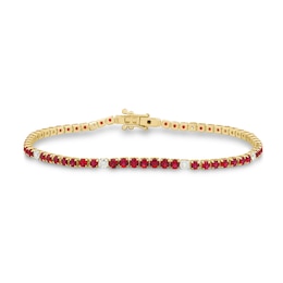 Lab-Created Ruby and 0.45 CT. T.W. Certified Lab-Grown Diamond Line Bracelet in 10K Gold (F/SI2) - 6.5”