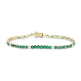 Lab-Created Emerald and 0.45 CT. T.W. Certified Lab-Grown Diamond Line Bracelet in 10K Gold (F/SI2) - 6.5”