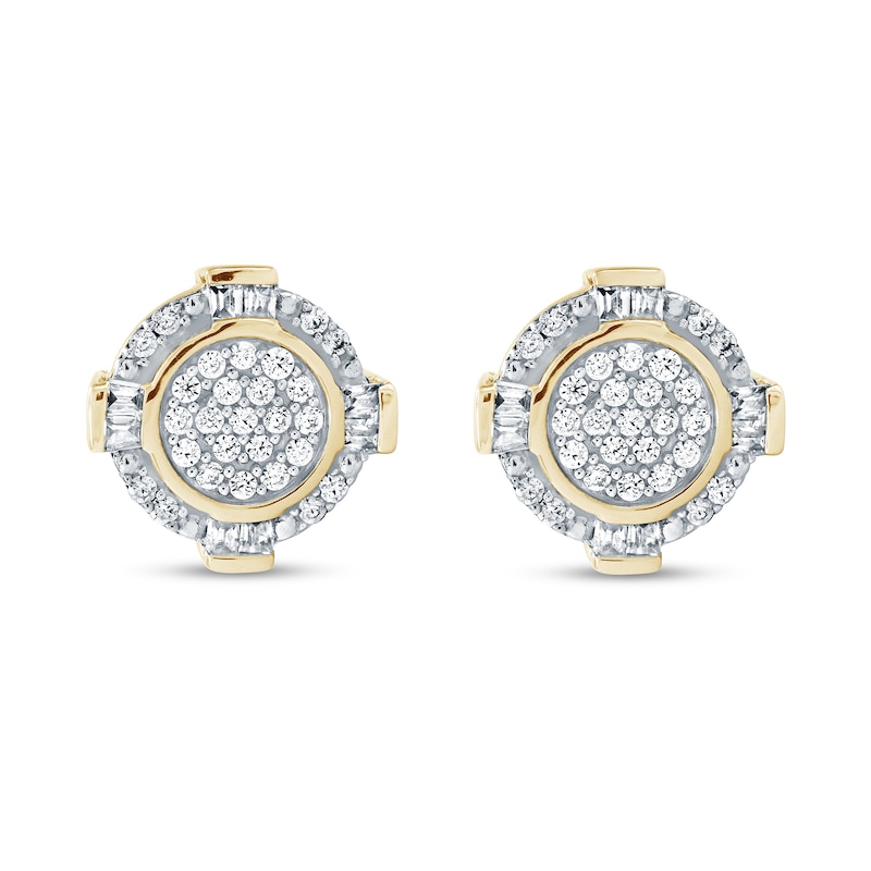 Main Image 2 of 0.25 CT. T.W. Baguette and Round Multi-Diamond Circle Frame Stud Earrings in 10K Gold