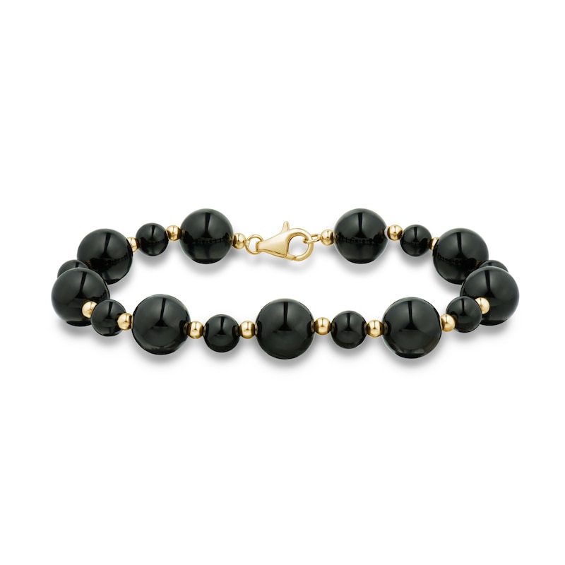 Main Image 1 of 6.0-10.0mm Onyx Alternating Bead Strand Bracelet in 14K Gold - 7.5"
