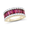 Baguette Lab-Created Ruby and 0.69 CT. T.W. Certified Lab-Created Diamond Edge Ring in 10K Gold (I/SI2)