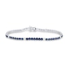 Thumbnail Image 1 of Blue Lab-Created Sapphire and 0.45 CT. T.W. Certified Lab-Grown Diamond Line Bracelet in 10K White Gold - 6.5”