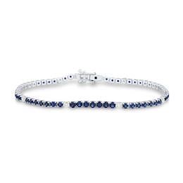 Blue Lab-Created Sapphire and 0.45 CT. T.W. Certified Lab-Grown Diamond Line Bracelet in 10K White Gold - 6.5”