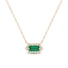 Thumbnail Image 1 of Baguette-Cut Lab-Created Emerald and 0.085 CT. T.W. Certified Lab-Grown Diamond Hexagon Frame Necklace in 10K Gold
