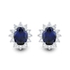 Oval Blue Lab-Created Sapphire and 0.45 CT. T.W. Certified Lab-Created Diamond Sunburst Stud Earrings in 10K White Gold