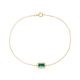 Emerald-Cut Lab-Created Emerald and 0.085 CT. T.W. Certified Lab-Grown Diamond Hexagon Frame Bracelet in 10K Gold