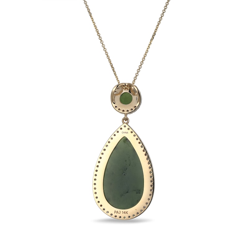 Main Image 3 of Pear-Shaped and Round Jade with 0.40 CT. T.W. Diamond Frame Teardrop Pendant in 14K Gold
