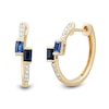 Thumbnail Image 1 of Baguette Blue Lab-Created Sapphire and 0.085 CT. T.W. Certified Lab-Grown Diamond Bypass Hoop Earrings in 10K Gold