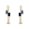 Thumbnail Image 2 of Baguette Blue Lab-Created Sapphire and 0.085 CT. T.W. Certified Lab-Grown Diamond Bypass Hoop Earrings in 10K Gold