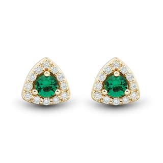 Lab-Created Emerald and 0.115 CT. T.W. Certified Lab-Created Diamond Trillion Frame Stud Earrings in 10K Gold (F/SI2)