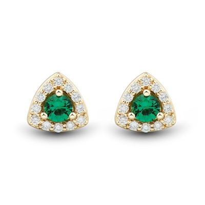 Lab-Created Emerald and 0.115 CT. T.W. Certified Lab-Created Diamond Trillion Frame Stud Earrings in 10K Gold (F/SI2)