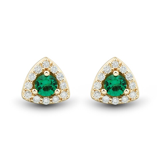 Lab-Created Emerald and 0.115 CT. T.W. Certified Lab-Created Diamond Trillion Frame Stud Earrings in 10K Gold (F/SI2)