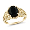 Thumbnail Image 1 of Oval Onyx Solitaire Flower Shank Ring in 10K Gold