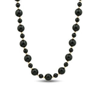 6.0-10.0mm Onyx Alternating Bead Strand Necklace in 14K Gold - 17"