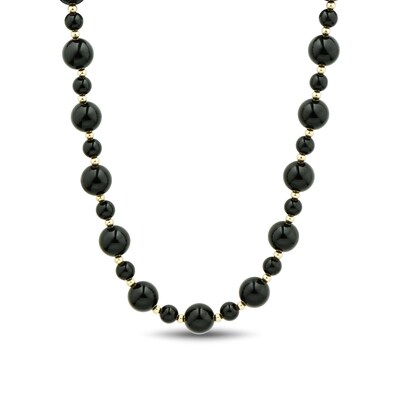 6.0-10.0mm Onyx Alternating Bead Strand Necklace in 14K Gold - 17"