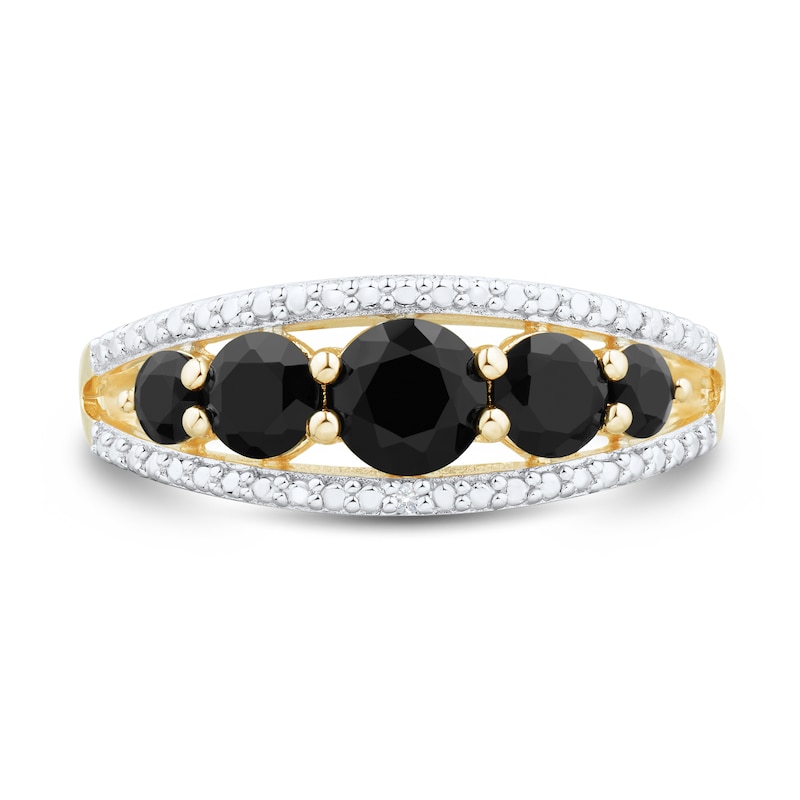 Main Image 2 of Onyx and Diamond Accent Edge Graduated Five Stone Ring in Sterling Silver with 14K Gold Plate