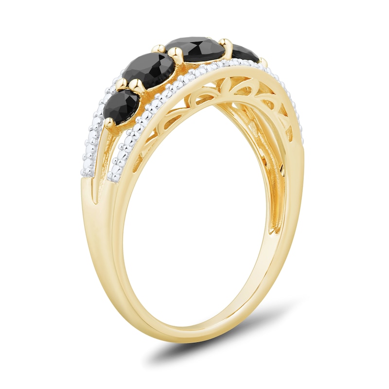 Main Image 3 of Onyx and Diamond Accent Edge Graduated Five Stone Ring in Sterling Silver with 14K Gold Plate