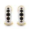 Onyx and Diamond Accent Edge Graduated Five Stone Hoop Earrings in Sterling Silver with 14K Gold Plate
