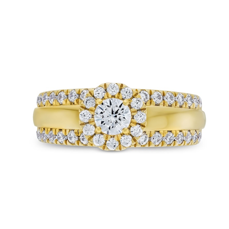 Main Image 4 of Canadian Certified Centre Diamond 1.00 CT. T.W. Frame Triple Row Engagement Ring in 10K Gold (I/I1)