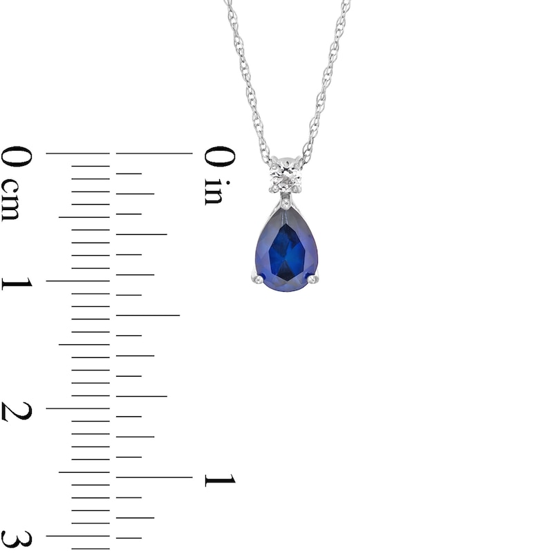 Main Image 5 of Pear-Shaped Blue and White Lab-Created Sapphire Stacked Pendant and Drop Earrings Set in 10K White Gold