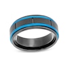 Thumbnail Image 1 of 8.0mm Stepped Edge Engravable Wedding Band in Tungsten with Black and Blue Ion Plate
