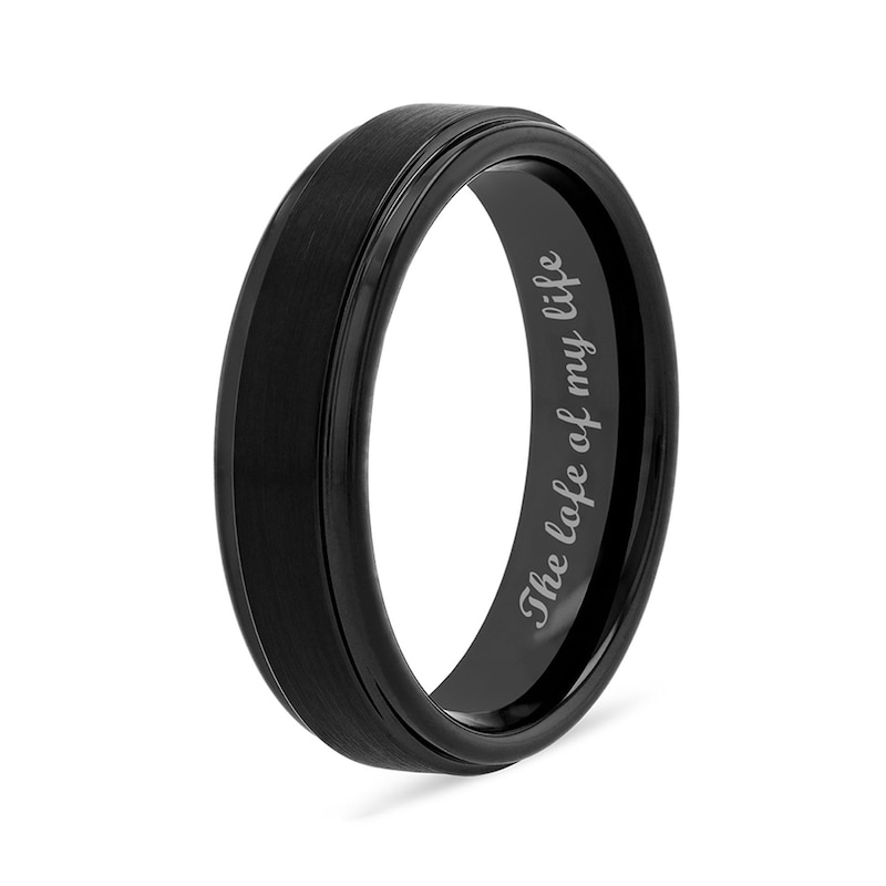 Main Image 3 of 6.0mm Stepped Edge Engravable Wedding Band in Tungsten with Black Ion Plate