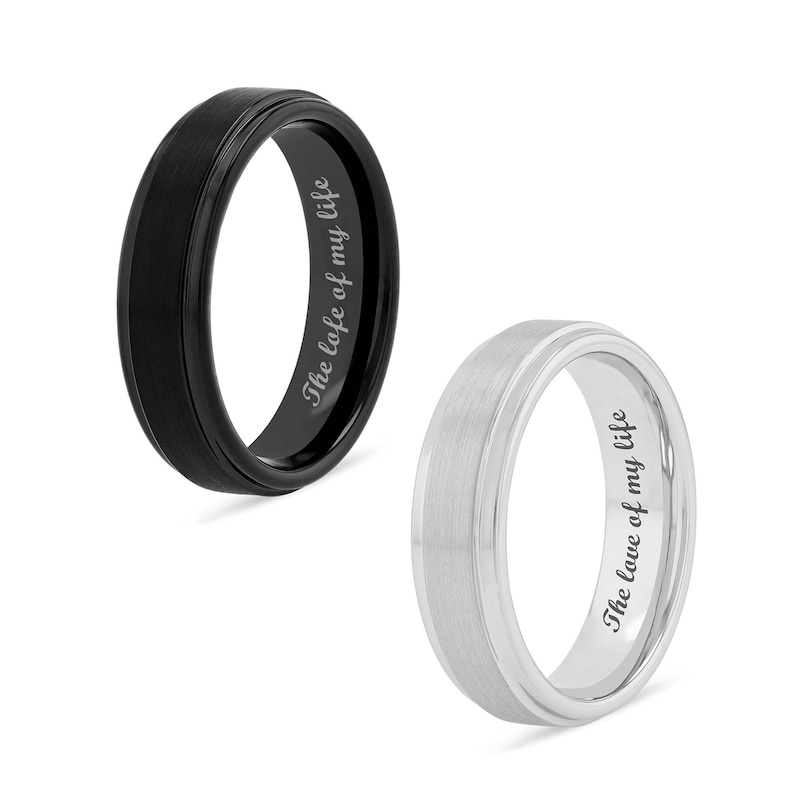 Main Image 4 of 6.0mm Stepped Edge Engravable Wedding Band in Tungsten with Black Ion Plate