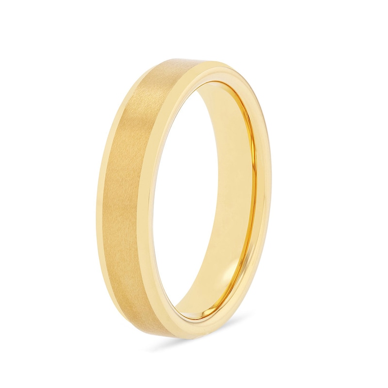 Main Image 3 of 5.0mm Bevelled Edge Engravable Wedding Band in Tungsten with Yellow Ion Plate