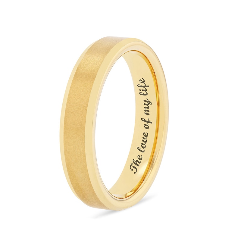 Main Image 4 of 5.0mm Bevelled Edge Engravable Wedding Band in Tungsten with Yellow Ion Plate
