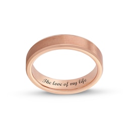 5.0mm Bevelled Edge Engravable Wedding Band in Tungsten with Rose Ion Plate