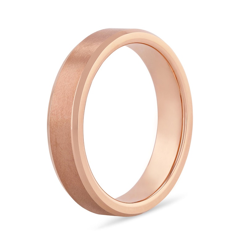Main Image 3 of 5.0mm Bevelled Edge Engravable Wedding Band in Tungsten with Rose Ion Plate