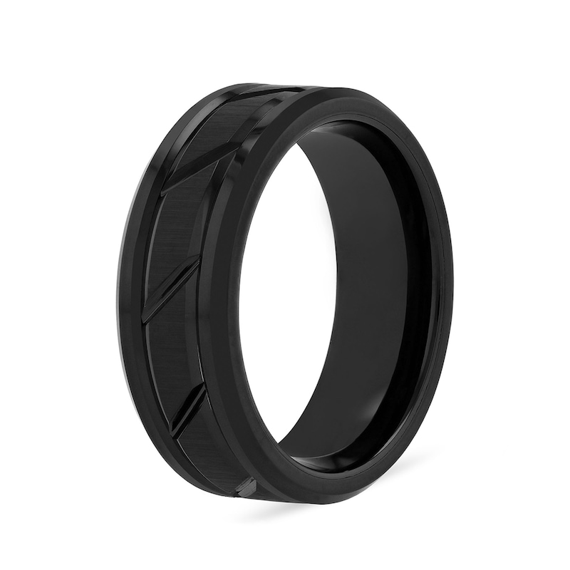 Main Image 3 of 8.0mm Diagonal Pattern Engravable Wedding Band in Tungsten with Black Ion Plate