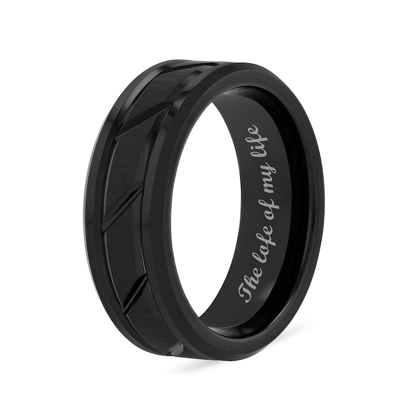 Main Image 4 of 8.0mm Diagonal Pattern Engravable Wedding Band in Tungsten with Black Ion Plate