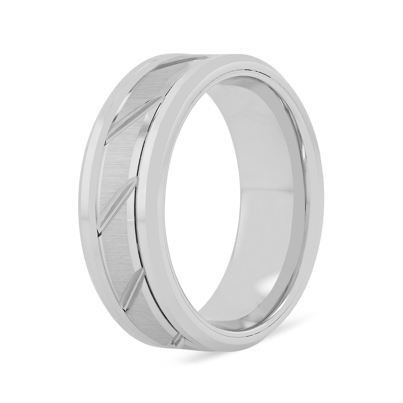 Main Image 3 of 8.0mm Diagonal Pattern Engravable Wedding Band in Tungsten