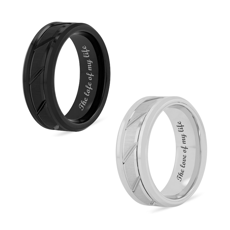 Main Image 4 of 8.0mm Diagonal Pattern Engravable Wedding Band in Tungsten