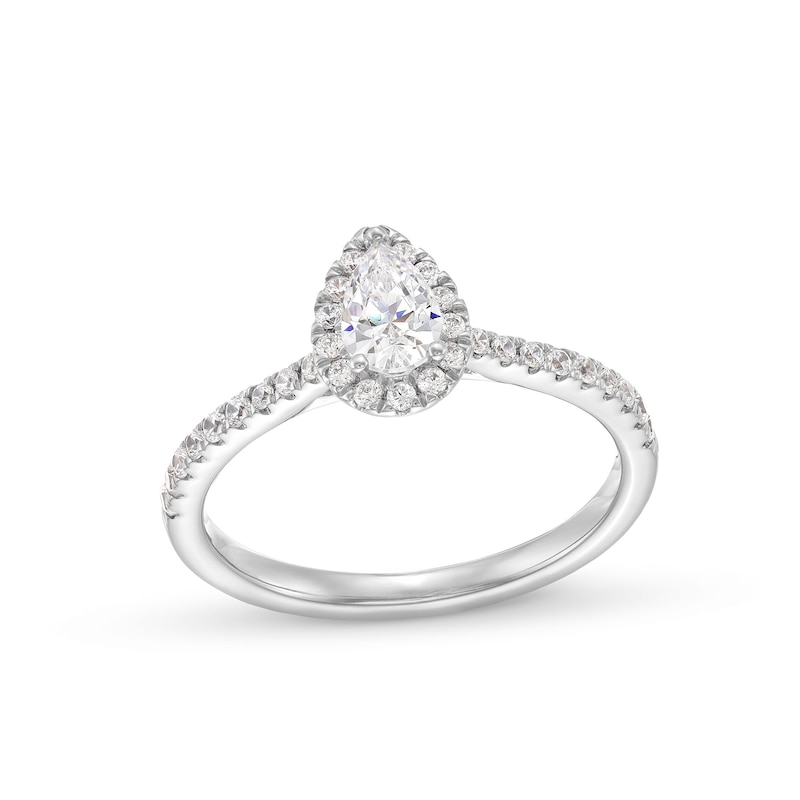 Main Image 1 of 0.50 CT. T.W. Pear-Shaped Certified Lab-Grown Diamond Frame Promise Ring in 10K White Gold (F/SI2)