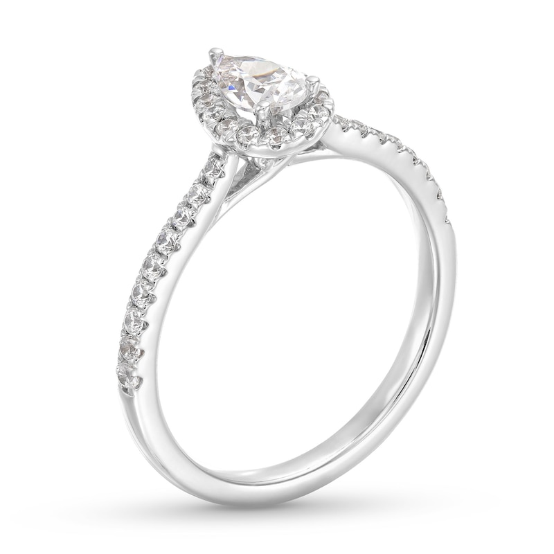 Main Image 3 of 0.50 CT. T.W. Pear-Shaped Certified Lab-Grown Diamond Frame Promise Ring in 10K White Gold (F/SI2)