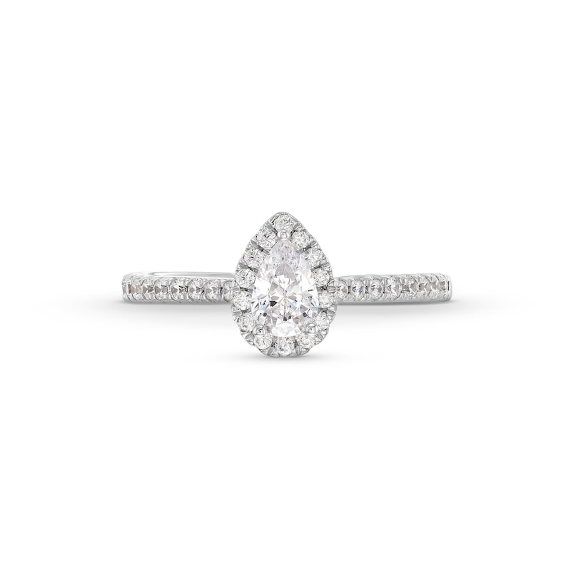 Main Image 4 of 0.50 CT. T.W. Pear-Shaped Certified Lab-Grown Diamond Frame Promise Ring in 10K White Gold (F/SI2)
