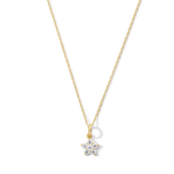 Child’s Cubic Zirconia Flower Pendant in 14K Gold - 15”