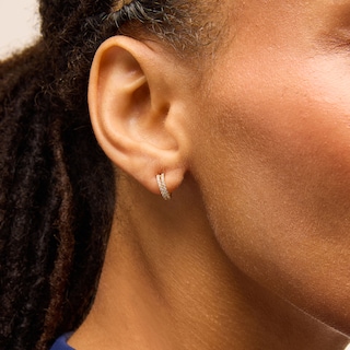 Cubic Zirconia Double Row J-Hoop Earrings in Solid 10K Gold