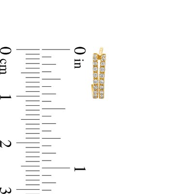 Cubic Zirconia Double Row J-Hoop Earrings in Solid 10K Gold