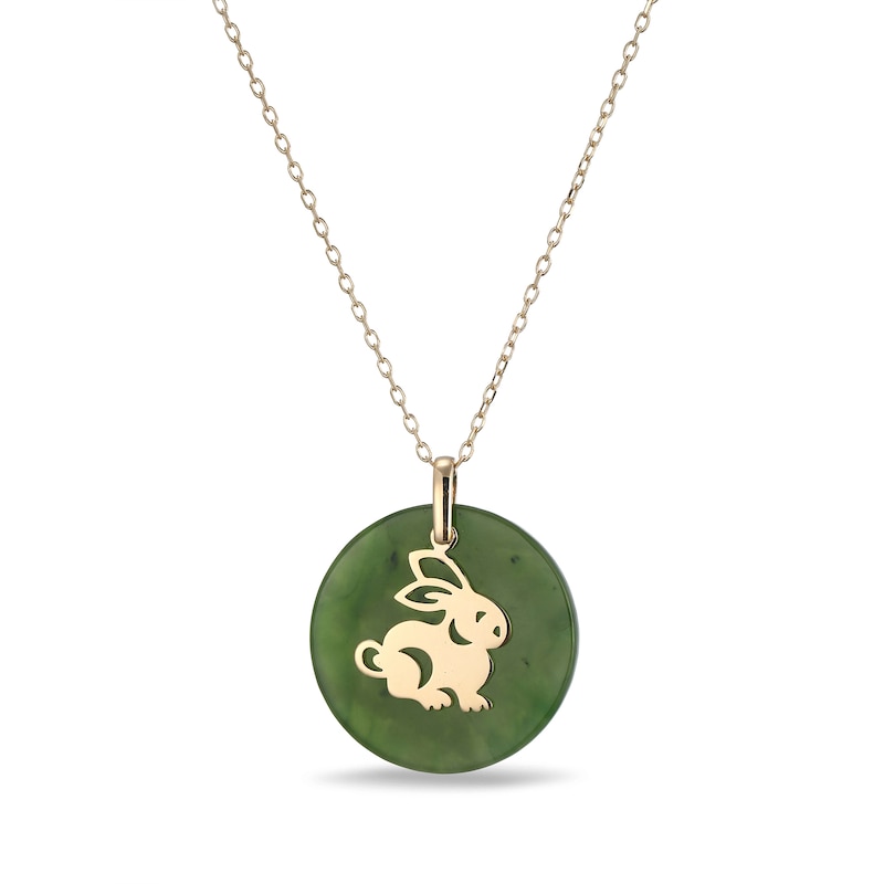 Main Image 1 of 20.0mm Jade Rabbit Chinese Zodiac Disc Pendant in 14K Gold