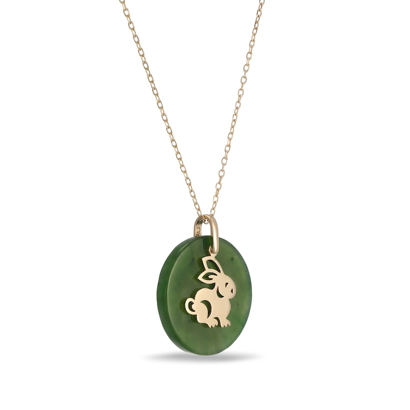Main Image 2 of 20.0mm Jade Rabbit Chinese Zodiac Disc Pendant in 14K Gold