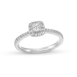 0.50 CT. T.W. Princess-Cut Certified Lab-Grown Diamond Cushion Frame Promise Ring in 10K White Gold (F/SI2)