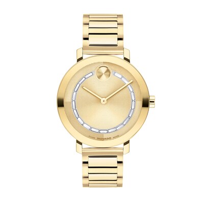 Ladies’ Movado Bold® Evolution 2.0 Crystal Accent Gold-Tone IP Watch with Gold-Tone Dial (Model: 3601218)