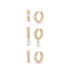Thumbnail Image 1 of Freshwater Cultured Pearl and White Lab-Created Sapphire Twist Hoop Earrings Set in Sterling Silver with 18K Gold Plate