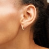 Thumbnail Image 3 of Freshwater Cultured Pearl and White Lab-Created Sapphire Twist Hoop Earrings Set in Sterling Silver with 18K Gold Plate